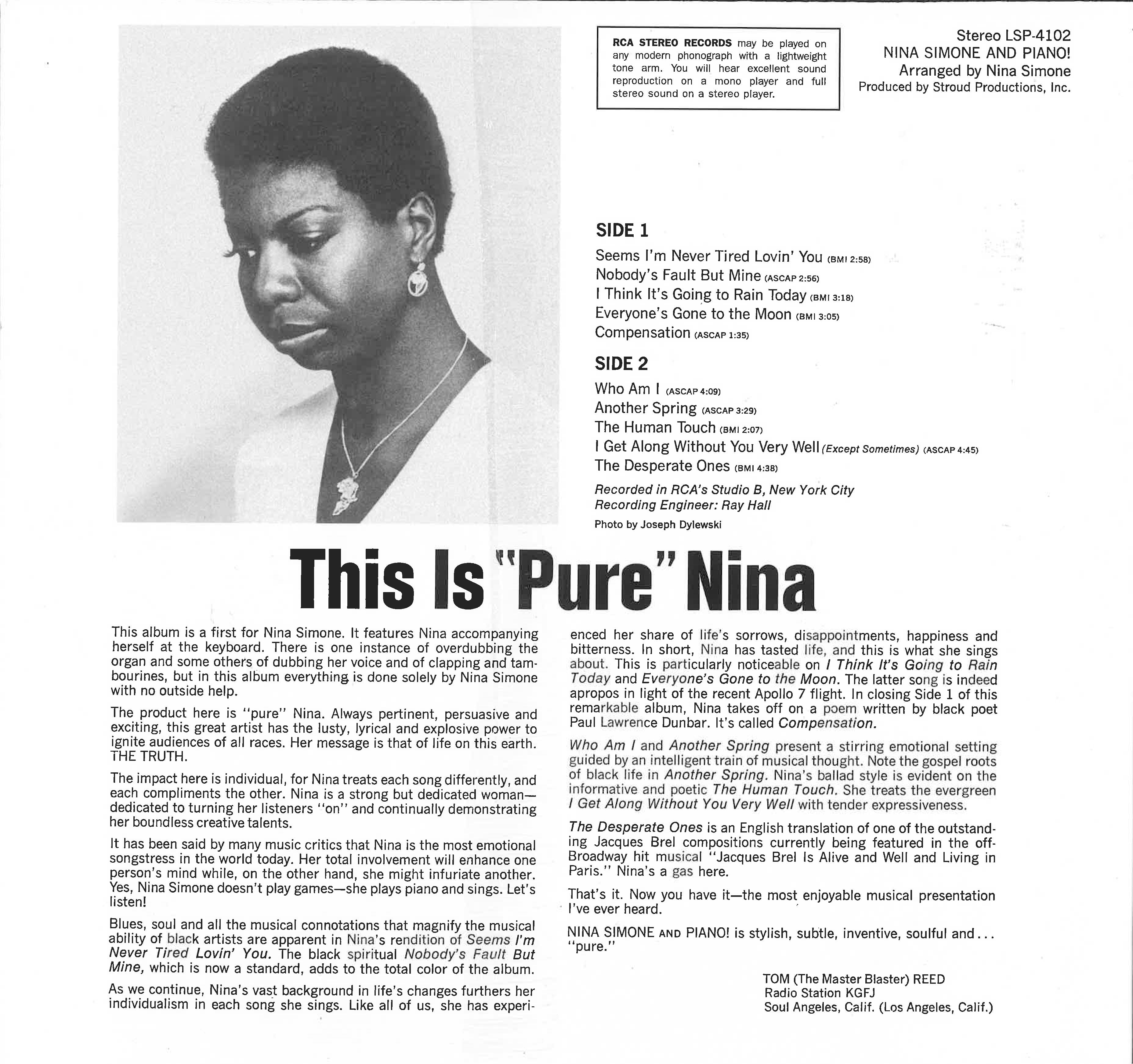 NINA SIMONE (ニーナ・シモン)  - Nina Simone And Piano ! (US 限定復刻再発アナログ LP/New) '69年名作アルバム！