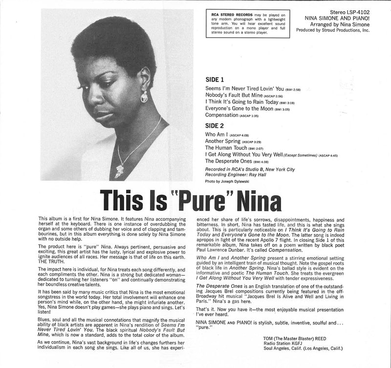 NINA SIMONE (ニーナ・シモン)  - Nina Simone And Piano ! (US 限定復刻再発アナログ LP/New)
