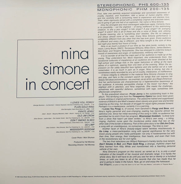 NINA SIMONE (ニーナ・シモン)  - Nina Simone In Concert (EU 限定復刻再発ステレオ LP/New)  '64年ライブ・アルバム