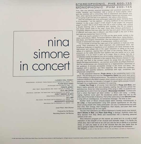 NINA SIMONE (ニーナ・シモン)  - Nina Simone In Concert (EU 限定復刻再発ステレオ LP/New)