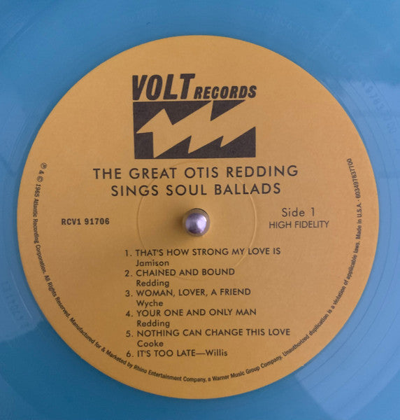 OTIS REDDING (オーティス・レディング)  - The Great Otis Redding Sings Soul Ballads (EU 正規限定再発180g「ブルーVINYL」モノラル LP/New-RCV1 91706)'65年セカンド・アルバム