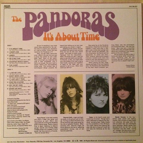 PANDORAS (パンドラス)  - It's About Time (US 限定再発「クリア・パープル・ヴァイナル」 LP/New)