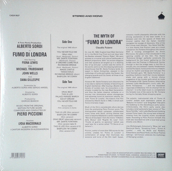 PIERO PICCIONI (ピエロ・ピッチオーニ)  - サントラ：Fumo Di Londra : ロンドンの煙 (UK 限定ボーナス入り再発 LP/ New) '66年サバービア名作サントラ