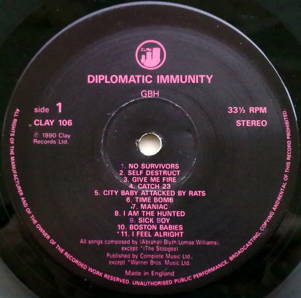 Charged G.B.H (チャージド G.B.H) - Diplomatic Immunity (UK オリジナル LP)