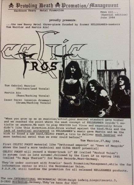 CELTIC FROST (セルティック・フロスト)  - Procreation Of The Wicked : Rehearsal June '84 (EU 限定プレス LP/ New)