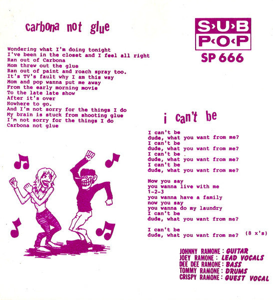 RAMONES (ラモーンズ)  - Carbona Not Glue / I Can't Be (US 500枚限定再発「ピンクヴァイナル」7"/New) '77年の発禁トラック！