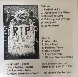 BLACK FLAG (ブラック・フラッグ)  - Last Show : Live In Detroit 6/27/86 (EU 30枚ナンバリング入り再発「グリーンヴァイナル」LP/ New)