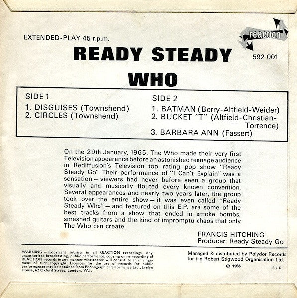 WHO (フー） - Ready Steady Who (UK オリジナル「モノラル」 7"EP/CFS)
