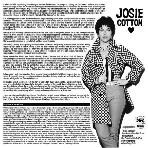 JOSIE COTTON (ジョーシー・コットン) - Convertible Music (US 限定プレス再発 LP / New)