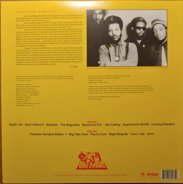 BAD BRAINS (バッド・ブレインズ) - S.T. [1st] (US 限定再発イエローヴァイナル LP / New)