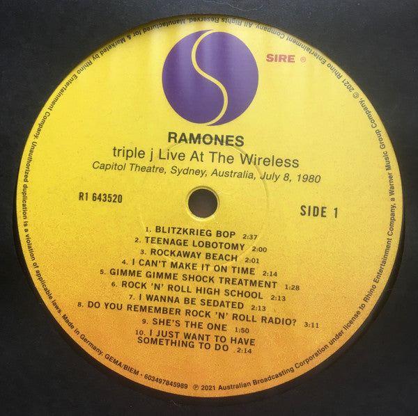 RAMONES (ラモーンズ) - Triple J Live At The Wireless Capitol Theatre, Sydney, Australia, July 8, 1980 (US-EU RSD 2021 限定13,000枚再発 180g LP/ New)