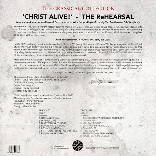 CRASS (クラス)  - Christ Alive! – The Rehearsal (UK 1,000枚限定「RSD 2021 Drop 2」LP/ New) 1982年リハーサル・トラック集 !