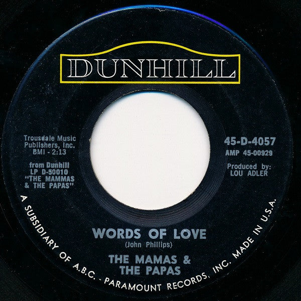 MAMAS & THE PAPAS (ママス ＆ パパス)- Dancing In The Street / Words Of Love (US オリジナル 7")