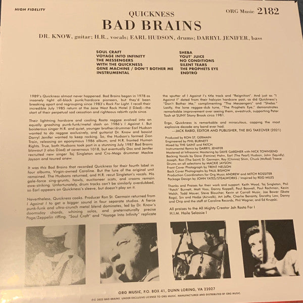 BAD BRAINS (バッド・ブレインズ) - Quickness - Punk Note Edition (US 限定再発「ブラックヴァイナル」 LP / New)