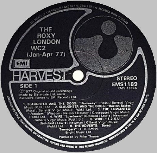 V.A. (UKパンク・ライブ・コンピ) - The Roxy London WC2 Jan-Apr 77 (UK '86 再発 LP+インナー/EMS 1189)