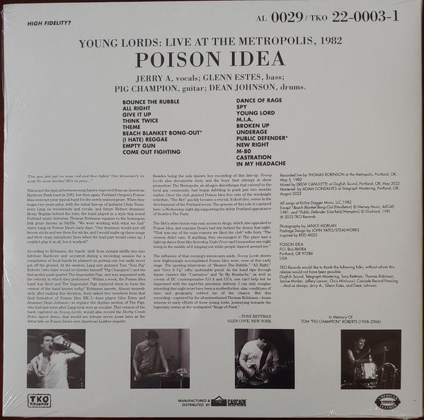 POISON IDEA (ポイズン・アイデア)  - Young Lords: Live At The Metropolis, 1982 (US 1,500枚限定「ブラックヴァイナル」LP/ New)