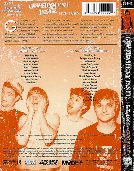 GOVERNMENT ISSUE (ガヴァメント・イシュー)  - Live 1985 (US 限定プレス DVD/ New) 全盛期ライブ！