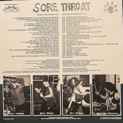 SORE THROAT (ソアー・スロウト)  - Unhindered By Talent (Italy 正規再発「250枚限定ブラックヴァイナル」LP/ New) 帯、ポスター付き！