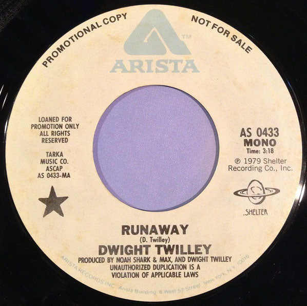 DWIGHT TWILLEY (ドゥワイト・トゥイリー)- Runaway (US プロモ「モノラル＆ステレオ両面同曲」 7"+カンパニースリーブ)