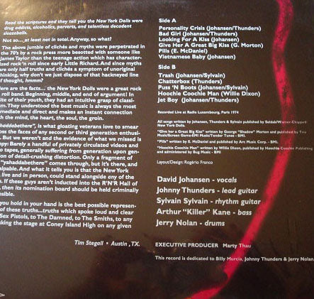 NEW YORK DOLLS (ニュー・ヨーク・ドールズ)  - Live In Concert - Paris 1974 (US 「正規」限定プレス 再発 LP / New) 後期未発表ライブ！