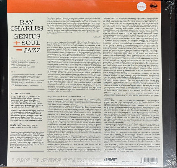RAY CHARLES (レイ・チャールズ)  - Genius+Soul=Jazz (EU 限定ボーナス入り再発180g ステレオ LP/New)