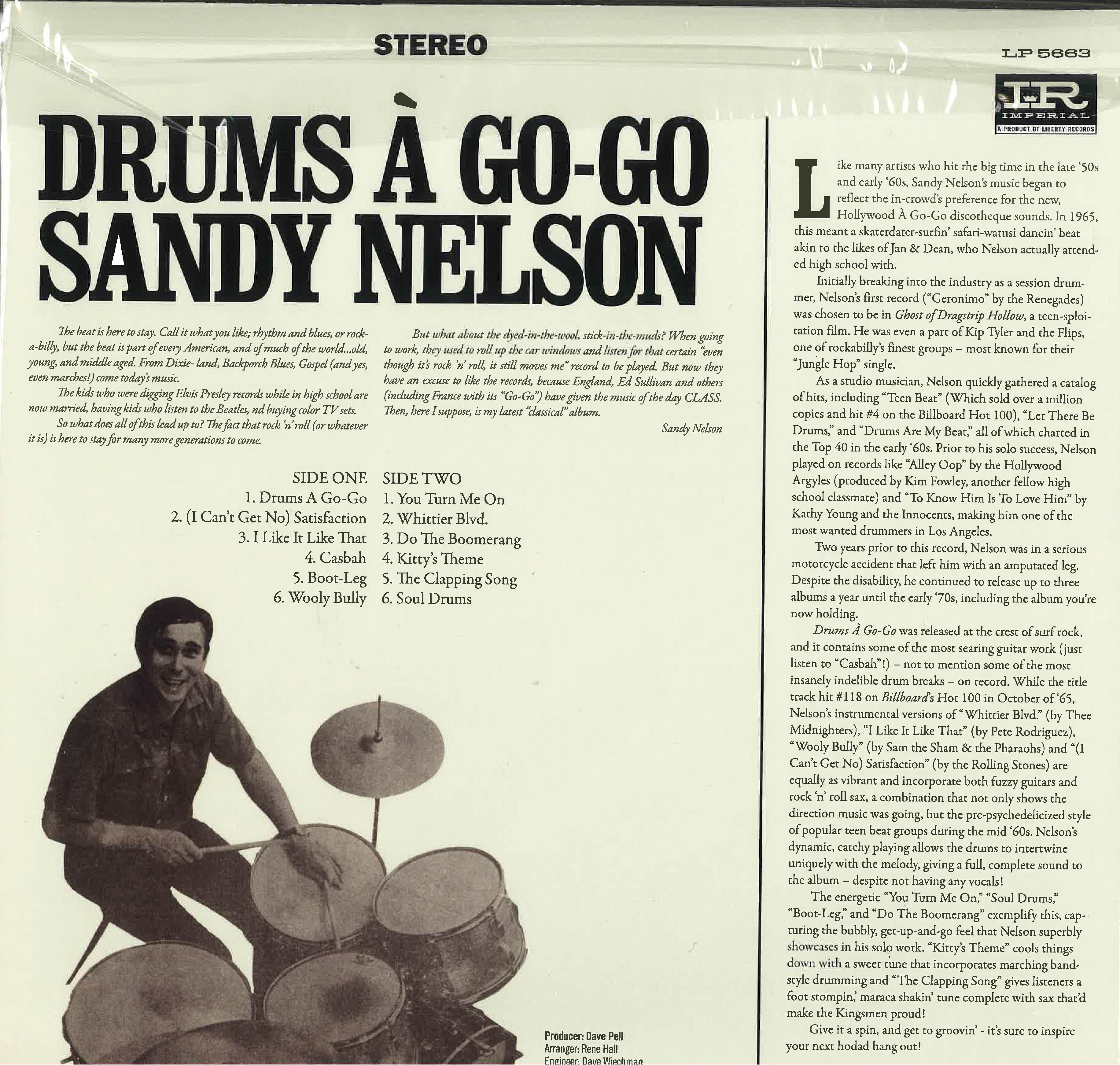 SANDY NELSON (サンディ・ネルソン)  - Drums A Go-Go (US 限定再発「グリーン VINYL」ステレオ LP / New)