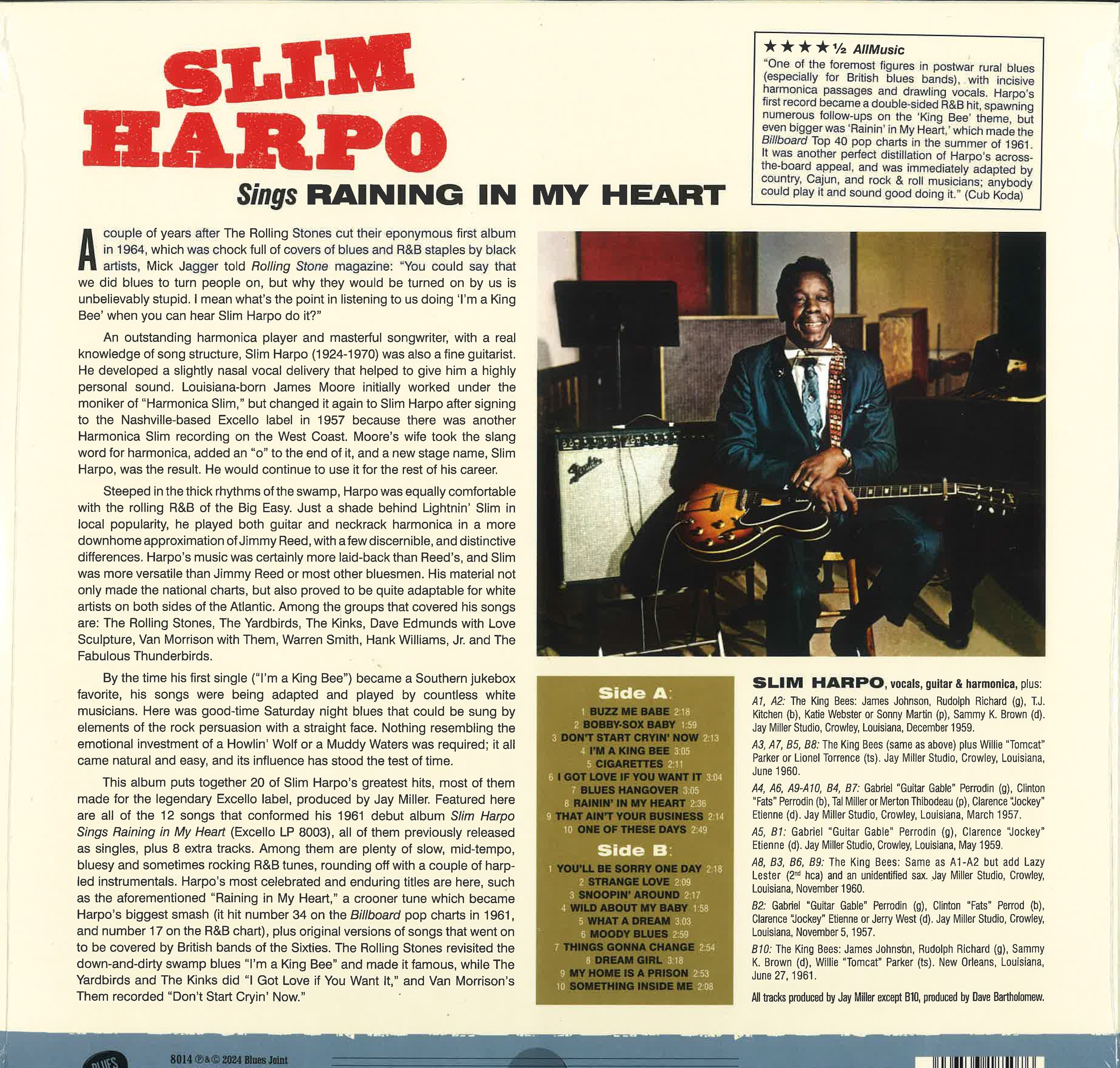 SLIM HARPO (スリム・ハーポ)  - Sings Raining In My Heart  (EU 限定ボーナス追加20曲入り再発180g LP/New) ’61年名作デビューアルバム・プラス！