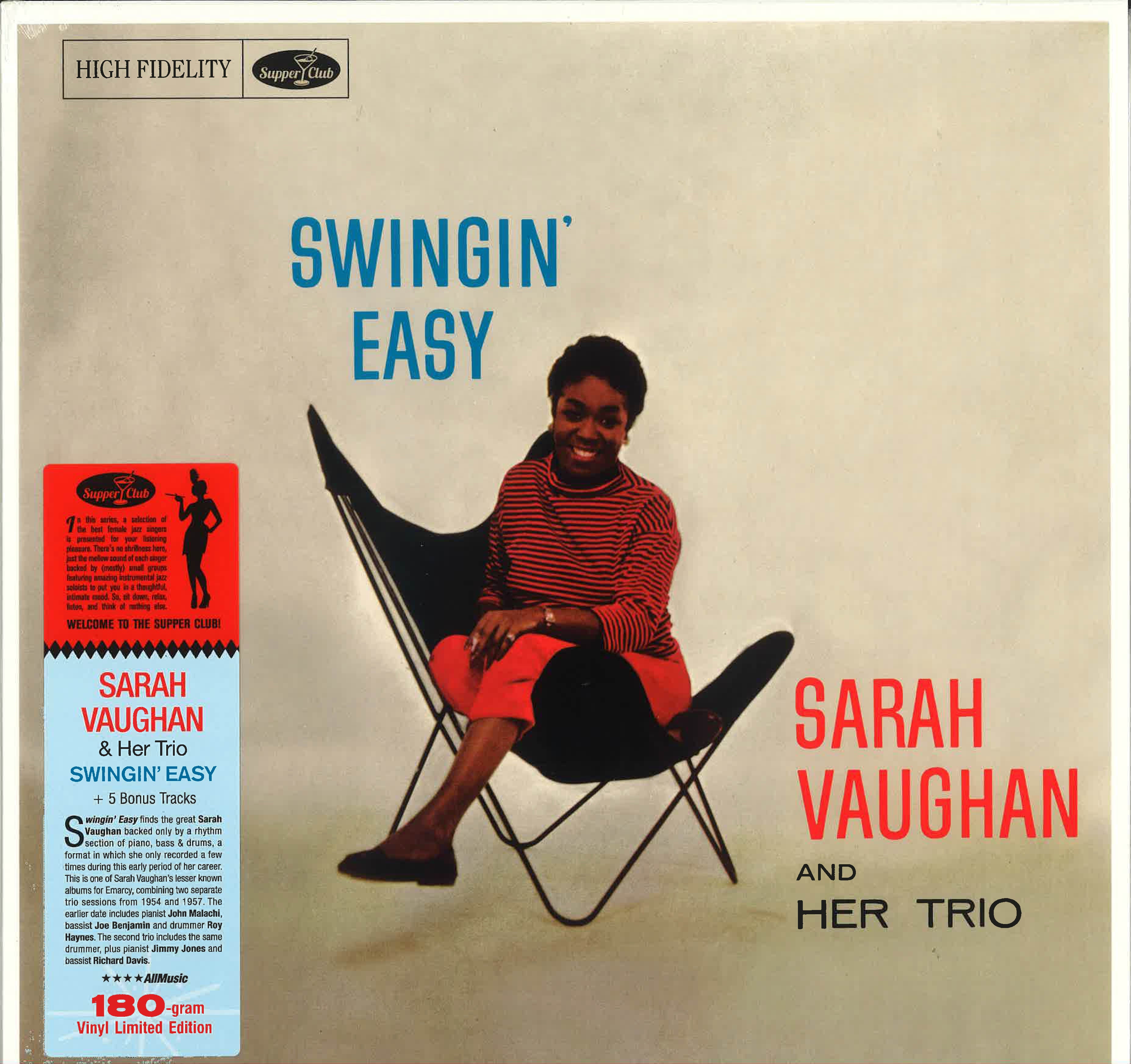 SARAH VAUGHAN (サラ・ヴォーン)  - Swingin' Easy (EU 限定1000枚ナンバリング入り、ボーナス入り再発180g LP/New)
