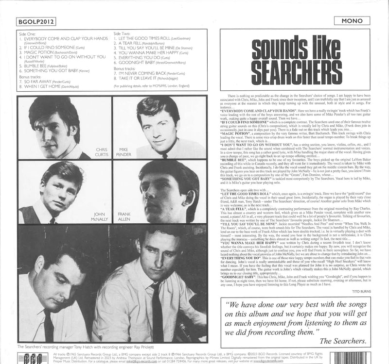 SEARCHERS, THE (ザ ・サーチャーズ)  - Sounds Like Searchers (UK 限定復刻リマスターボーナス入り再発モノラル LP/ New)