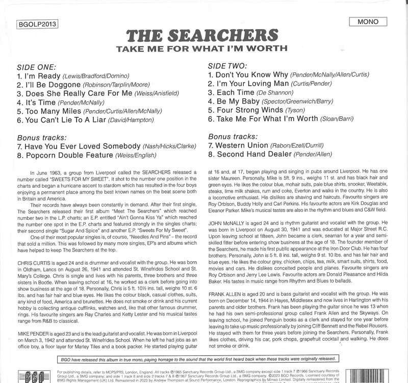SEARCHERS, THE (ザ ・サーチャーズ)  - Take Me For What I'm Worth (UK 限定復刻リマスターボーナス入り再発モノラル LP/ New)