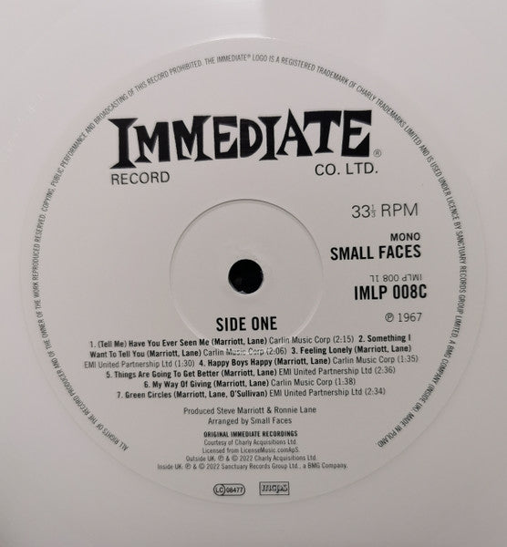 SMALL FACES (スモール・フェイセズ)  - Small Faces [2nd Album]  (EU 限定リマスター再発180g「ホワイト・ヴァイナル」モノラル LP+帯、カラーインナー/New)