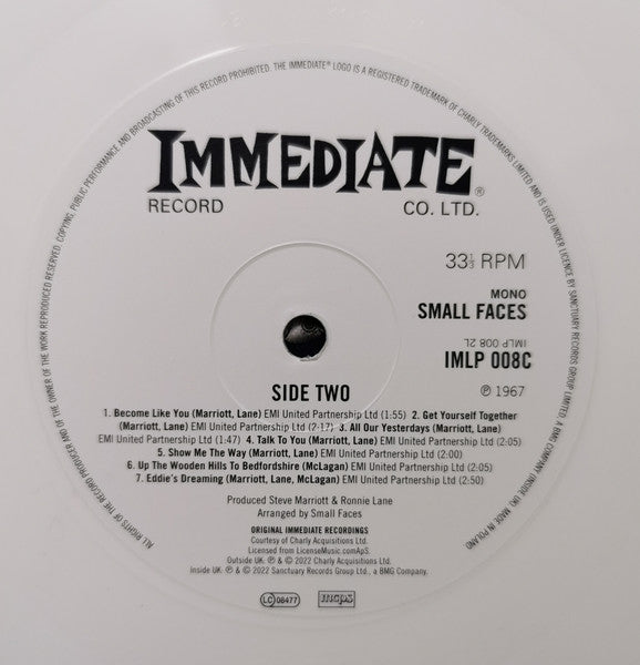 SMALL FACES (スモール・フェイセズ)  - Small Faces [2nd Album]  (EU 限定リマスター再発180g「ホワイト・ヴァイナル」モノラル LP+帯、カラーインナー/New)
