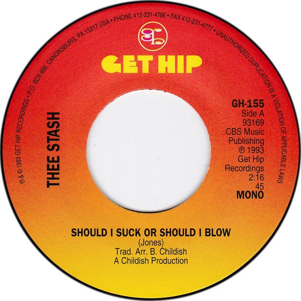 STASH, THE  (= THE HEADCOATS) (ザ・スタッシュ = ザ・ヘッドコーツ)  - Should I Suck Or Should I Blow? (US 限定「黒盤」 7インチ New) ヘッドコーツの変名、クラッシュ名曲カバー！