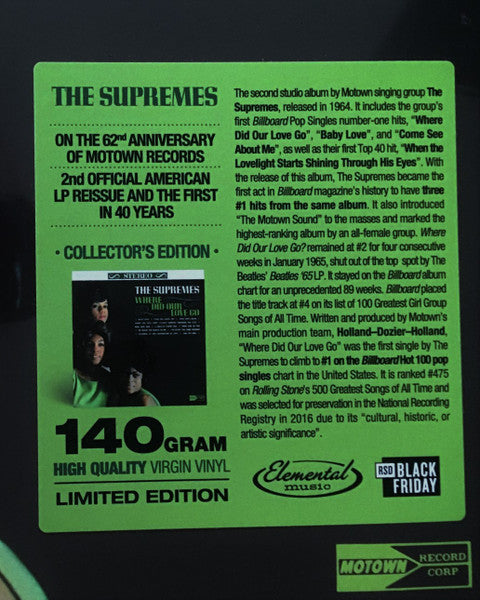 SUPREMES (スプリームス / シュプリームス)  - Where Did Our Love Go (US & EU RSDブラックフライデー3500枚限定復刻再発140g LP/New)