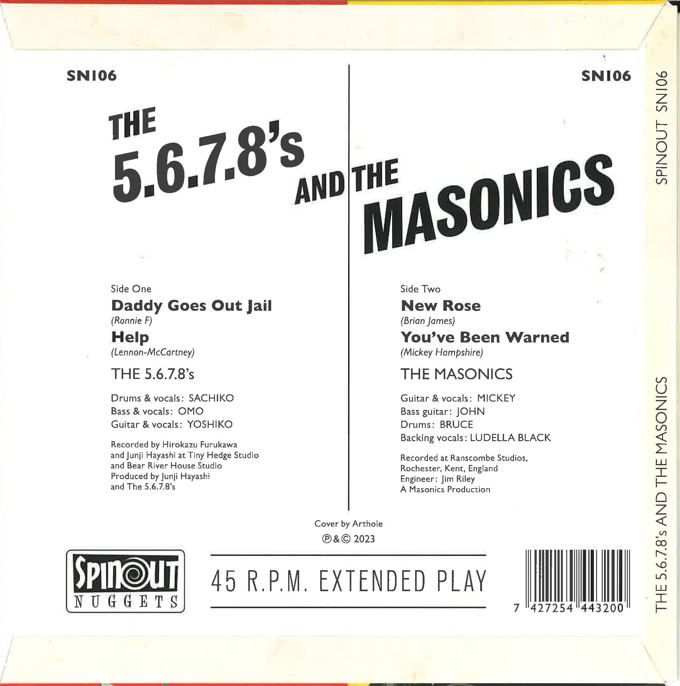 5.6.7.8’S,  The / The MASONICS (ザ・ファイブ・シックス・セブン・エイツ / マーソニックス)  - Japan Tour 7″ EP (UK 限定1000枚4曲入り7インチEP/New) 残少！