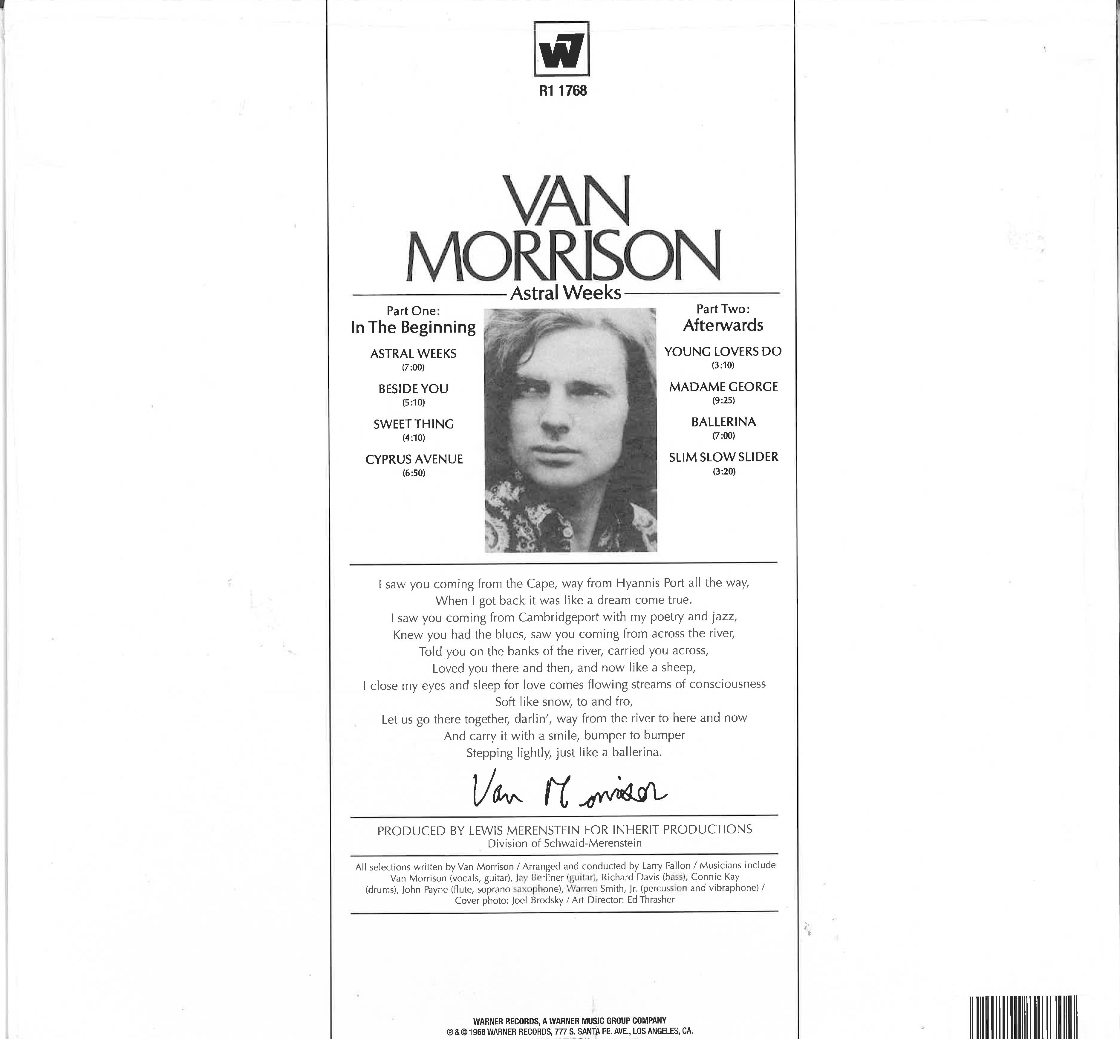 VAN MORRISON (ヴァン・モリソン)  - Astral Weeks (EU 限定再発「オリーブ・グリーン・ヴァイナル」LP/New)