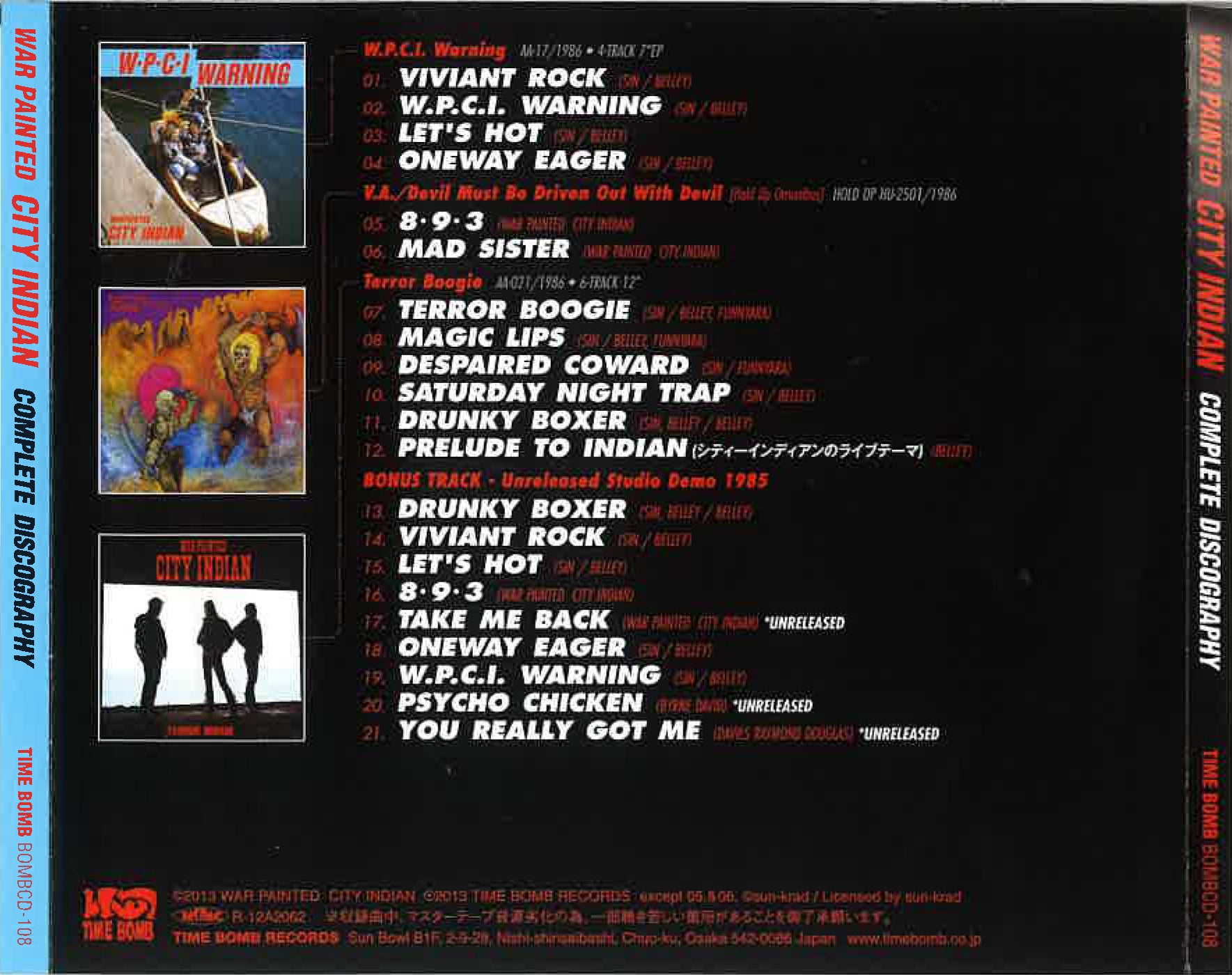 WAR PAINTED CITY INDIAN  (ウォー・ペインテッド・シティ・インディアン) - Complete Discography (Japan タイムボム  限定 CD/New) 関西ハードコア・レジェンド全21曲入りコンピ！