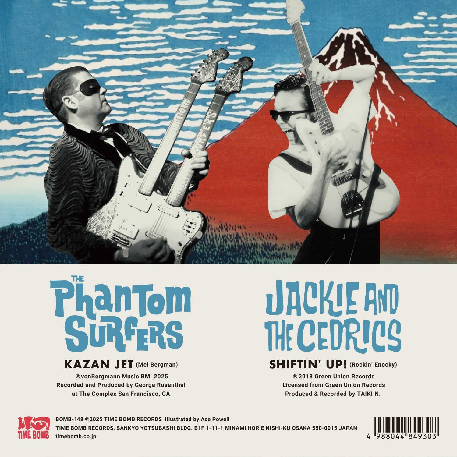 PHANTOM SURFERS, THE / JACKIE & THE CEDRICS (ザ・ファントム・サーファーズ / ジャッキー・アンド・ザ・セドリックス)  - 神奈川沖の素晴らしいサーフミュージック : KAZAN JET / SHIFTIN' UP !(Japan タイムボム 500枚限定日本ツアー記念エレキ・バトル・スプリット7インチ/New) 8/27（水）発売！
