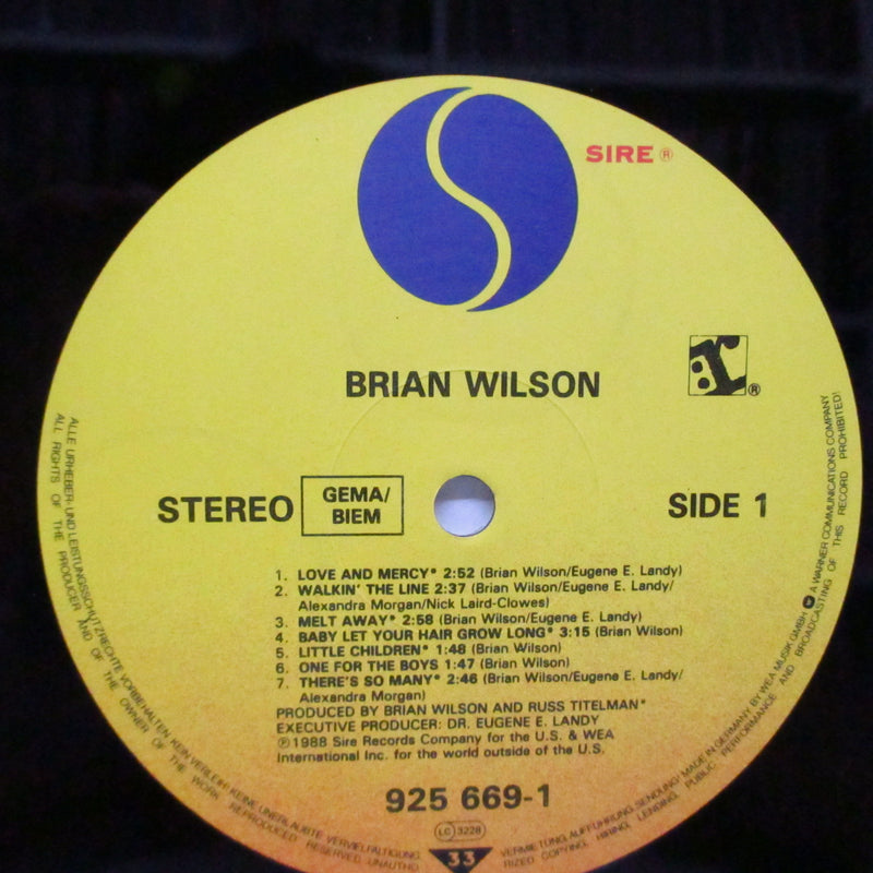 BRIAN WILSON (ブライアン・ウィルソン)  - Brian Wilson (German オリジナル LP+インナー)