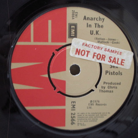 SEX PISTOLS (セックス・ピストルズ) - Anarchy In The U.K. (UK 2nd Press Promo Stickered Lbl.7"/CS)