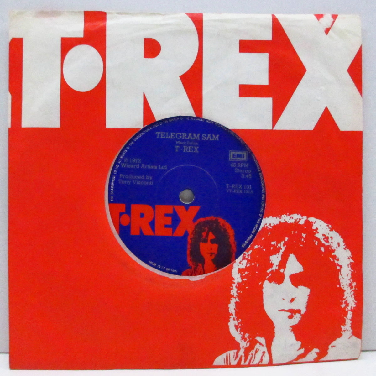 T.REX (Ｔ・レックス)  - Telegram Sam +2 (UK オリジナル「フラットセンター」7"+プリント・スリーヴ)