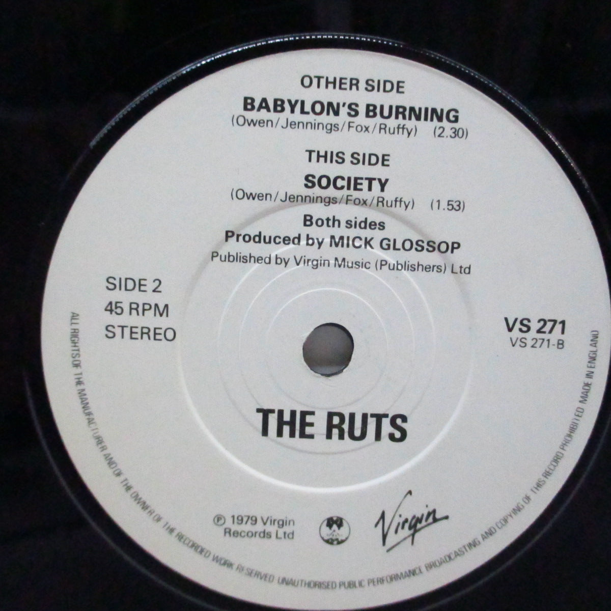 RUTS, THE (ザ ・ラッツ)  - Babylon's Burning (UK オリジナル 7"+「奥行7mmカット」マットジャケ)