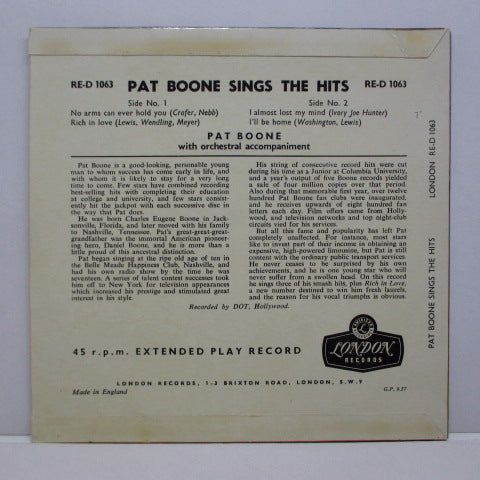 PAT BOONE - Pat Boone SIngs The Hits (UK Orig.EP)