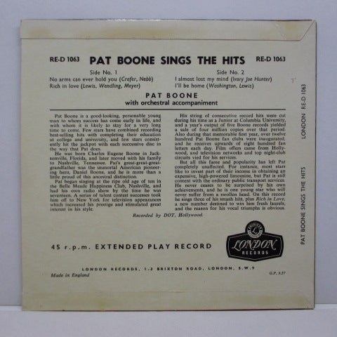 PAT BOONE-Pat Boone SIngs The Hits (UK Orig.EP)