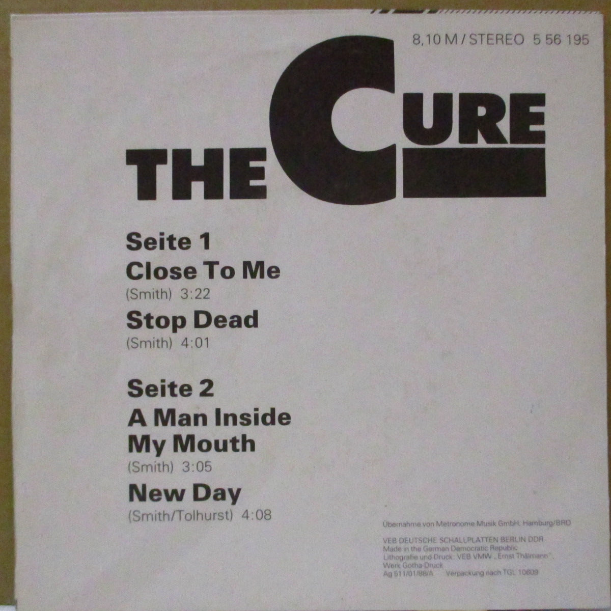 CURE, THE (ザ・キュアー)  - S.T./ Close To Me +3 (East German オリジナル 4-Track 7"EP+PS)