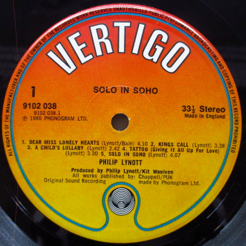 PHILIP LYNOTT (フィリップ・ライノット) - Solo in Soho (UK Reissue LP)