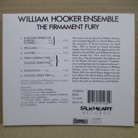 WILLIAM HOOKER ENSEMBLE - The Firmament / Fury (Sweden Orig.CD)