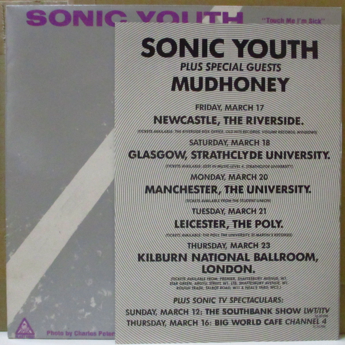 SONIC YOUTH / MUDHONEY (ソニック・ユース / マッドハニー)  - Touch Me I'm Sick / Halloween (UK オリジナル 12"+ツアーフライヤー/紫文字シルバー光沢ジャケ)