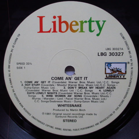 WHITESNAKE - Come An' Get It (UK Reissue LP)