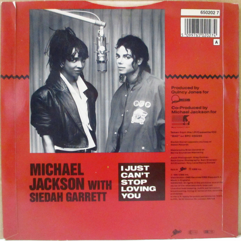 MICHAEL JACKSON (マイケル・ジャクソン)  - I Just Can't Stop Loving You / Baby Be Mine (UK オリジナル「紙ラベ」7"+光沢固紙「茶色」ジャケ)